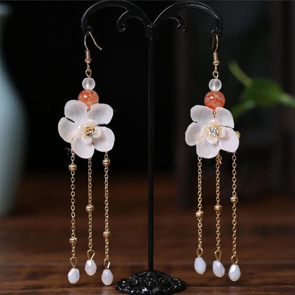 

Women Hair Jewelry Flower Tassel Chinese Crystal Handmade Hair Comb Headwear Sets Hanfu Hair Stick Earrings