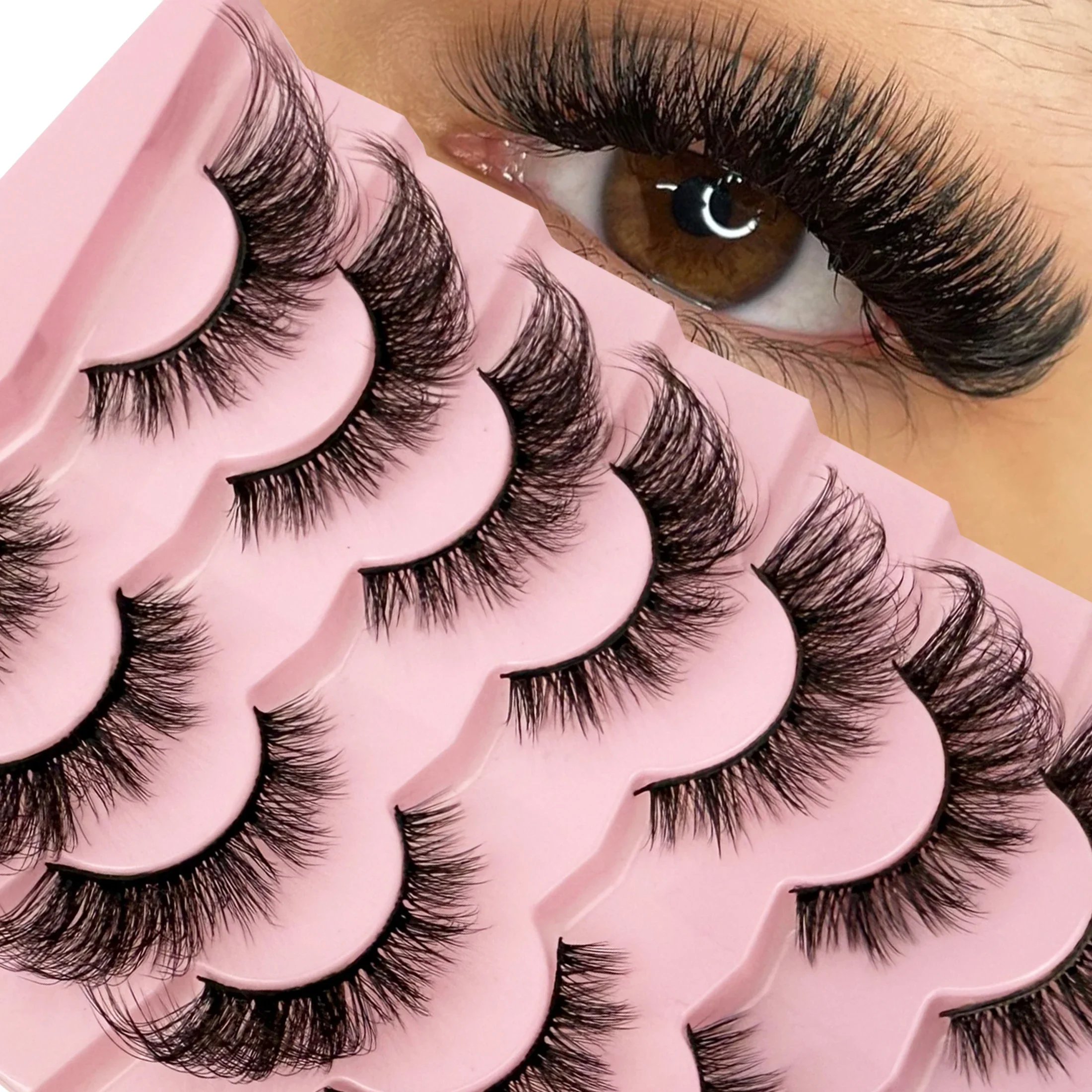 7 Pairs 3D Wispy Fluffy Fox Eye Lashes Cat Eye Winged False Eyelashes Faux Mink Soft Band Reusable Fake Lashes Party Makeup