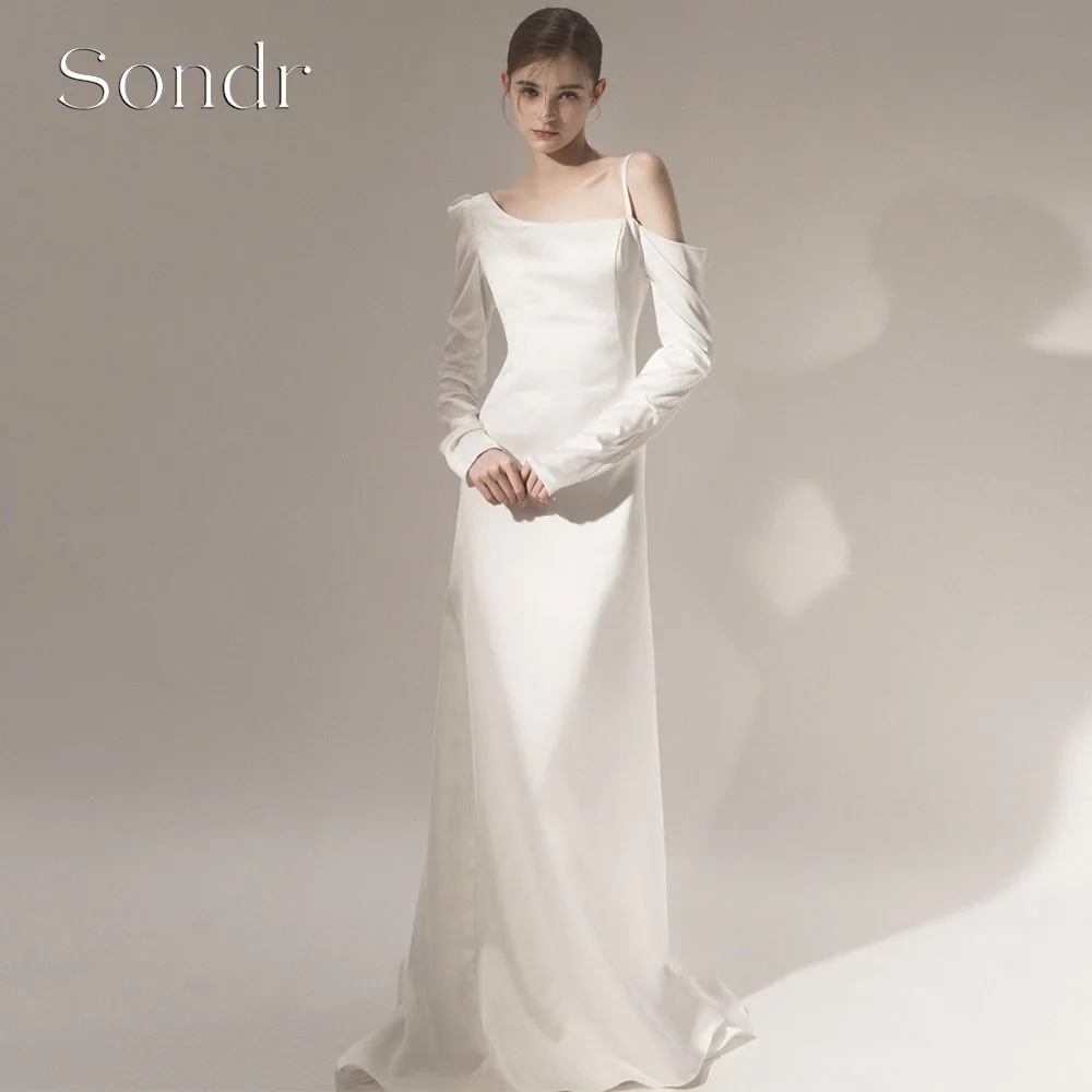 Sondr Customized Chic Satin Korean Wedding Dresses 2026 New Elegant Long Sleeves Bride Gowns A Line Party Dresses for Bride