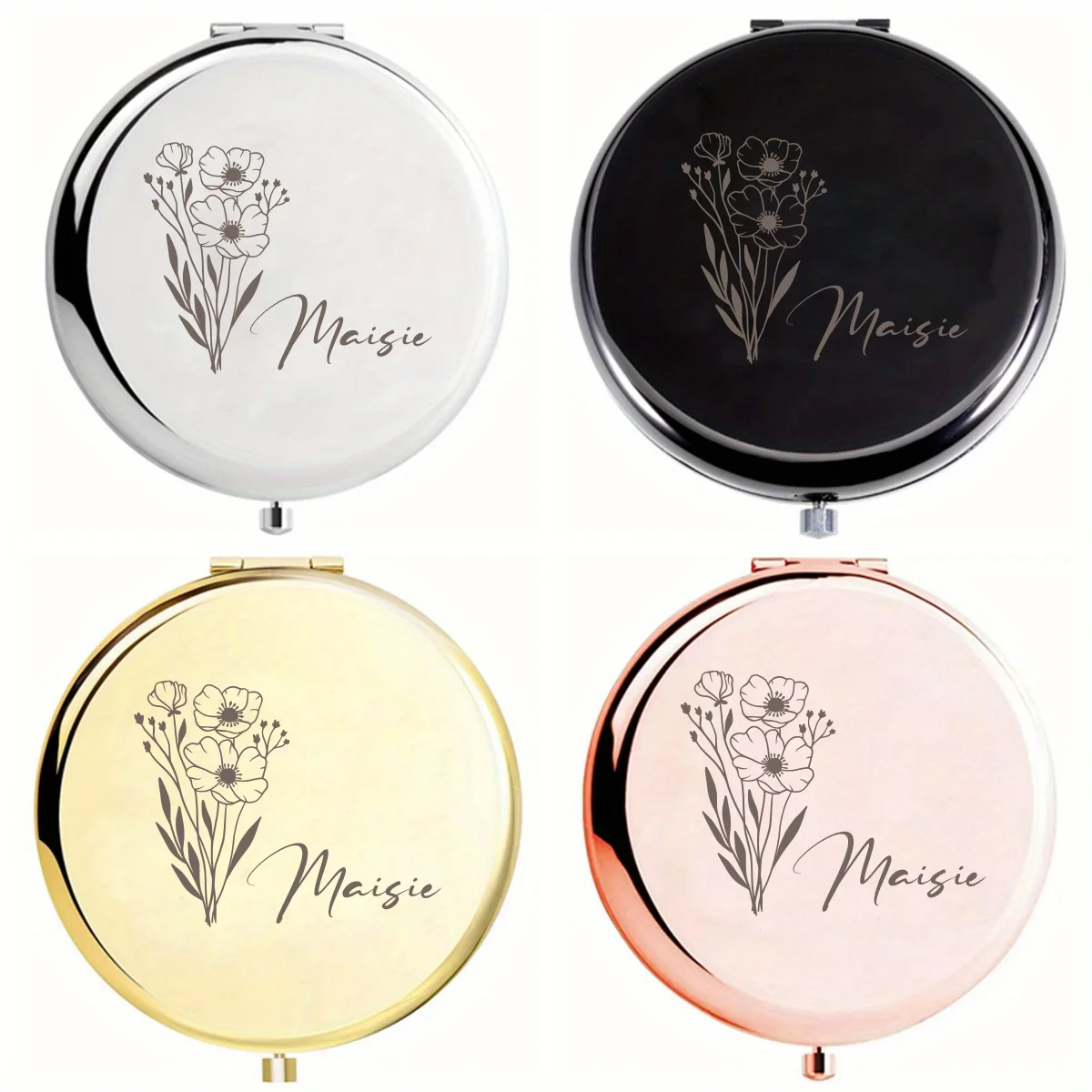 1 espejo de bolsillo plegable con diseño floral creativo y nombre personalizado, espejo de maquillaje, regalo de San Valentín