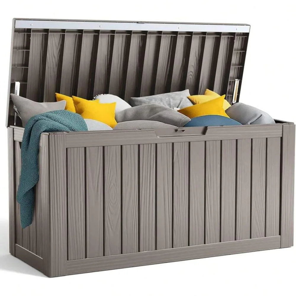 102 Gallon Resin Deck Box Lockable Patio Outdoor Storage Box Waterproof Garden Tool Shed Chest for Cushions Pool Supplies Black Furniture