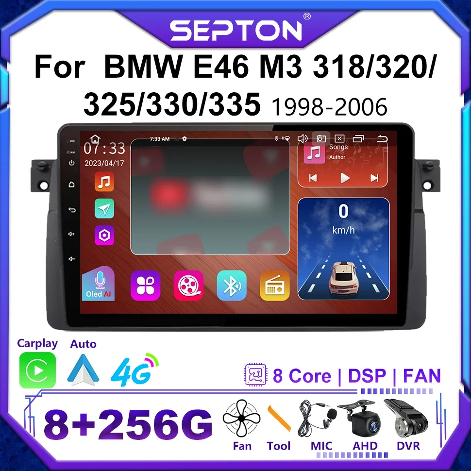 

SEPTON 2 Din Android 12 Car Radio for BMW E46 M3 318/320/325/330/335 1998-2006 GPS Wireless CarPlay Multimedia Player Autoradio