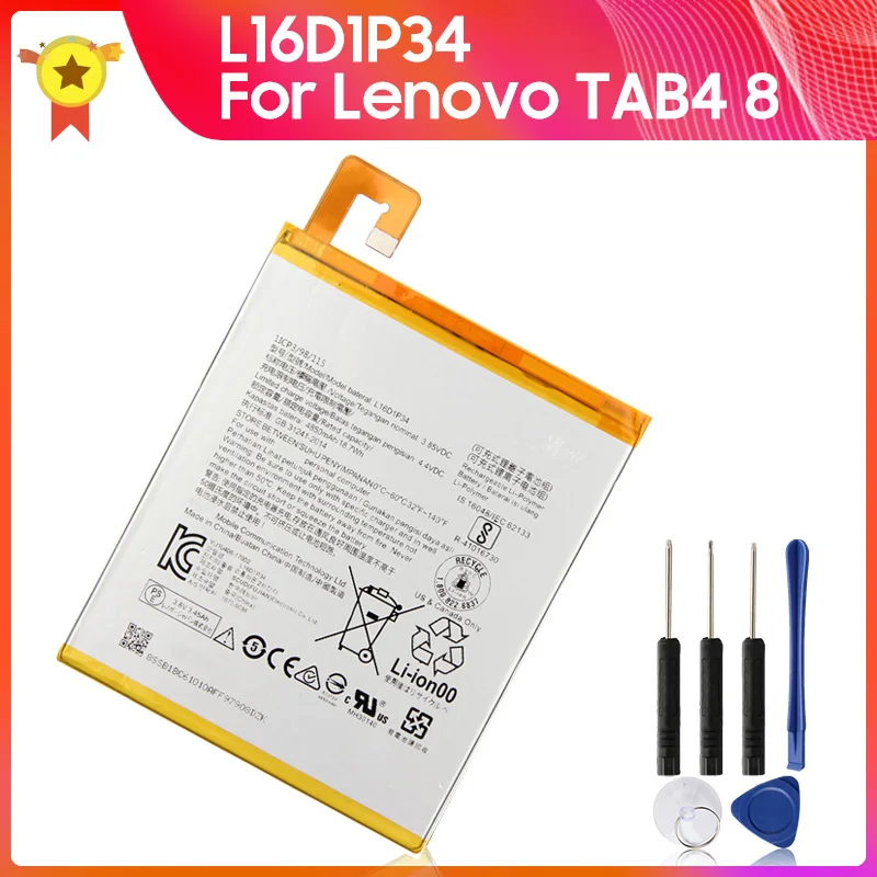 Replacement Battery L16D1P34 For Lenovo TAB4 8 TB-8504N/F Tablet PC TAB4 8 Plus 4.4V High Quality Batteries 4850mAh With Tool