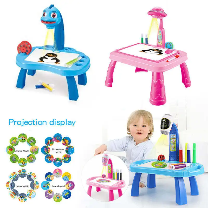 Children's Led Projector Art Drawing Table Toys Desktop Painting Board Desk Arts And Crafts Projection Educational Learning Toy