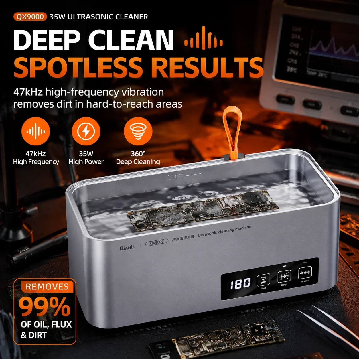 QIANLI QX9000 Professional Benchtop Ultrasonic Cleaner for Mobile Phone Computer Repair Motherboard IC PCB Cleaning Dust Removal