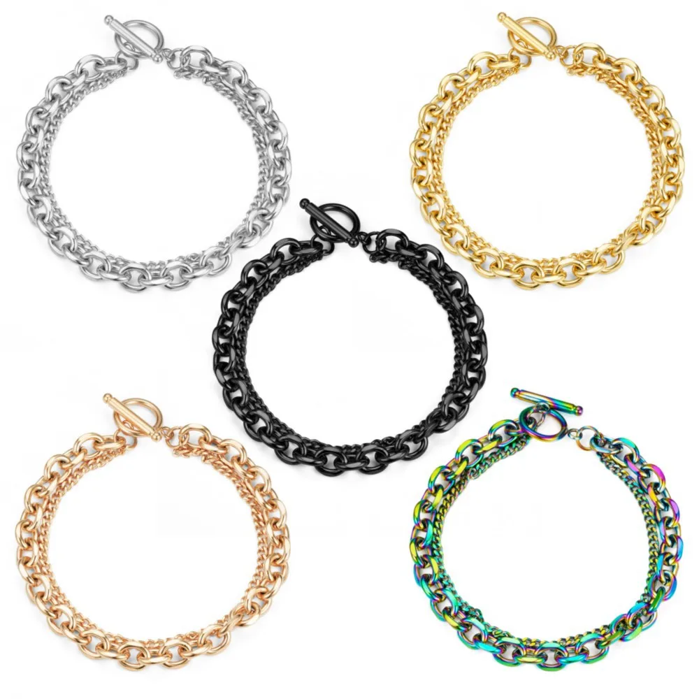 Stal nierdzewna 316L kolorowe Rainbow kubański łańcuch bransoletka mężczyźni kobiety OT klamra Vintage Emo Kpop Pulseras Viking luksusowa biżuteria