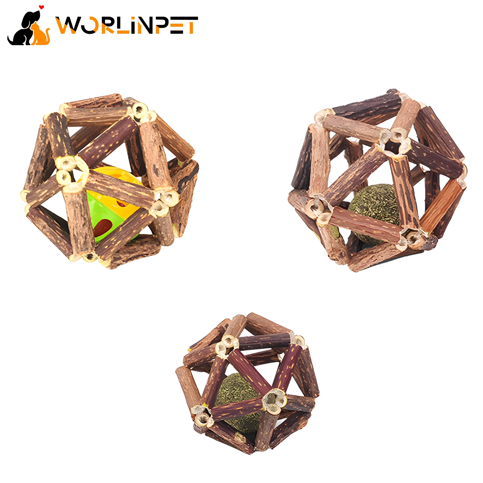 Wolinpet Catnip Toys, 3Pcs Cat Toys Natural Silvervine Stick Cage Balls & Bell Ball for Indoor Cats, Kitten Cleaning Teeth Molar