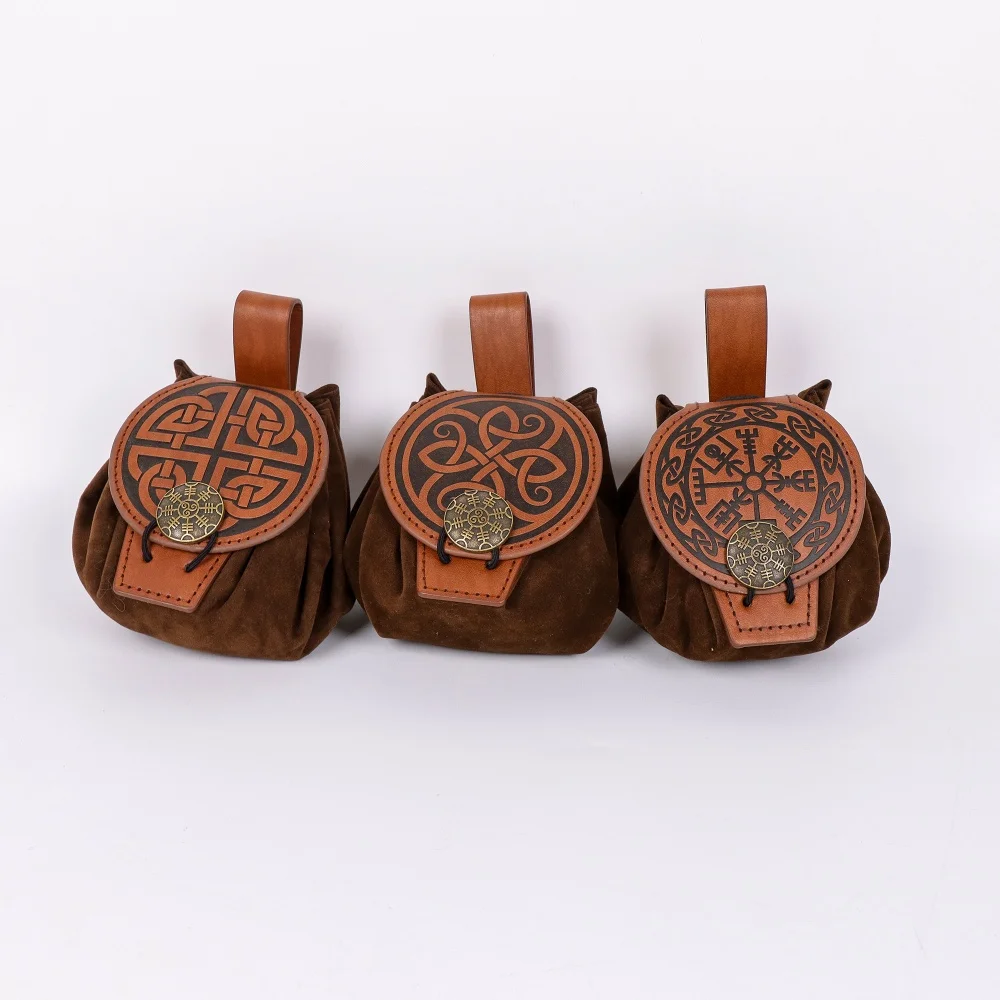 3 buste medievali in stile vichingo con portamonete da cintura, marsupi retrò, oggetti di scena per costumi di ruolo di Halloween