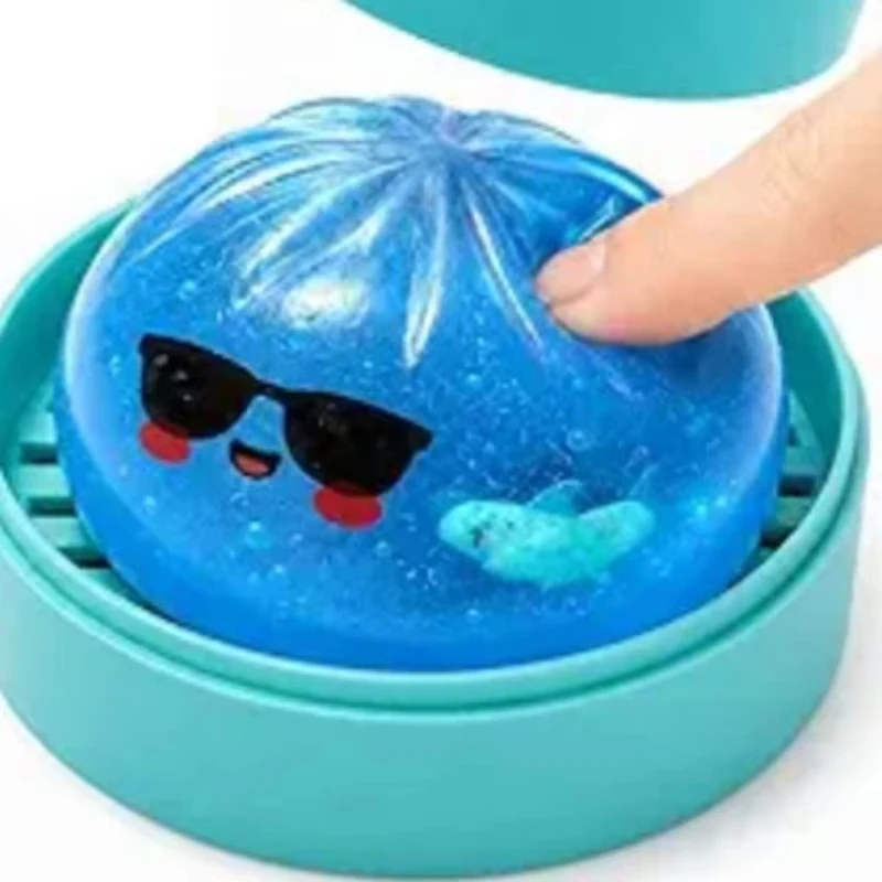 2026 New Cool Glitter Shark Dumplings Squishy Toy Soft Slow Resilience Fidget Toy With Steamer Simulated Steamed Stuffed Bun
