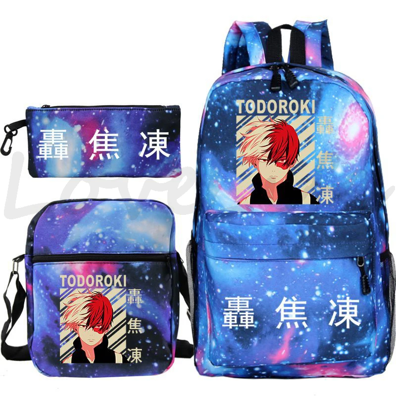 Japan Anime My Hero Academia Backpack for Boys Girls Manga Shoto Todoroki Print School Bag 3 Pcs/sets Backpacks Travel Rucksack