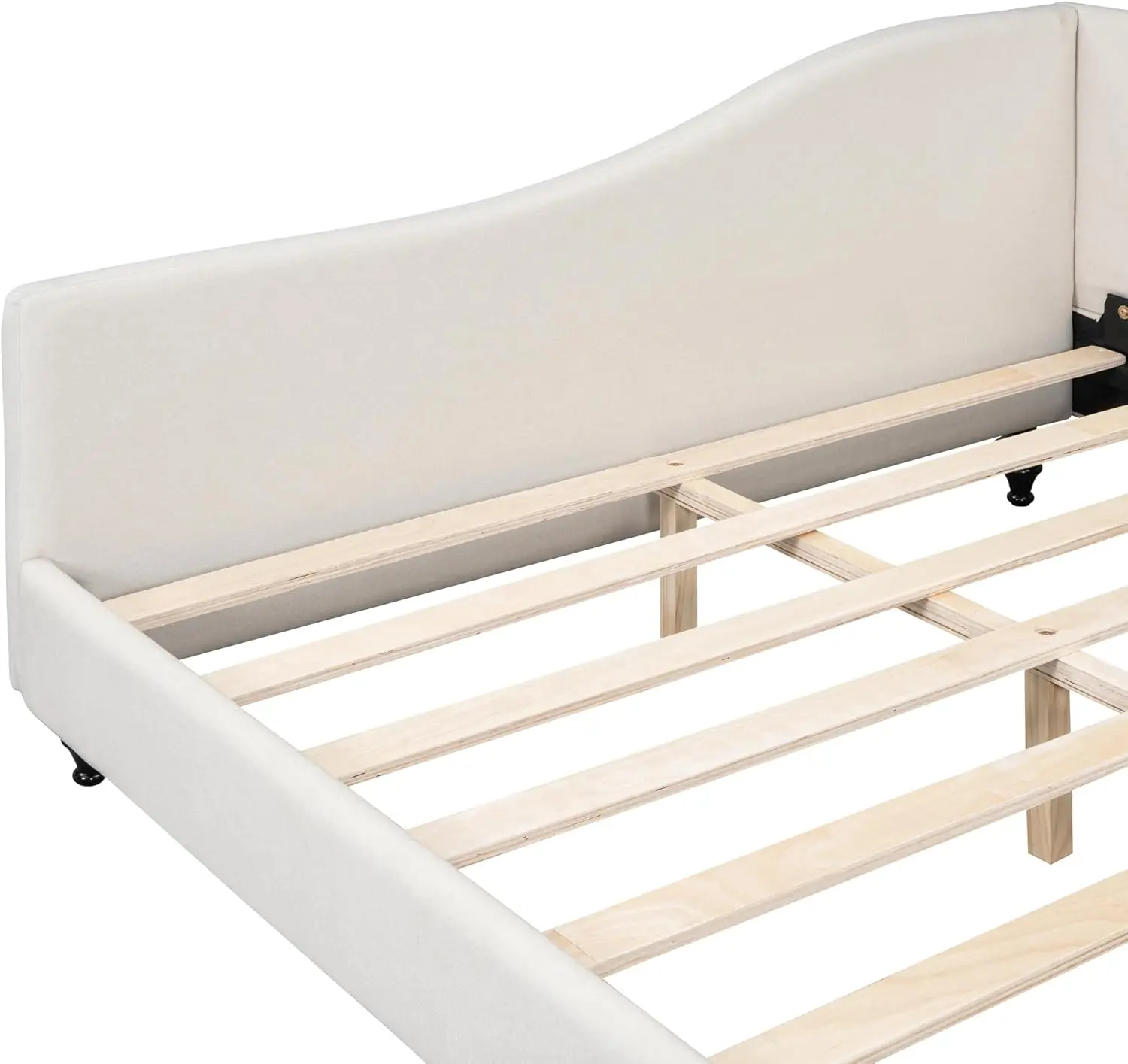 Full Size Daybed Frame With Wooden Legs, Upholstered Linen L-Shaped Corner Day Bed/Sleeper Sofa Bed Couch, No Box Spring Needed