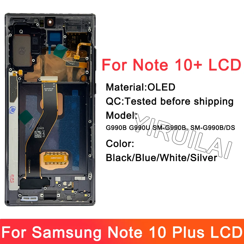 AMOLED TFT 노트 10 플러스 스크린, 삼성 노트 10 + LCD 디스플레이, 5G N976F 터치 스크린, 프레임 지지대 S 펜, 지문 포함