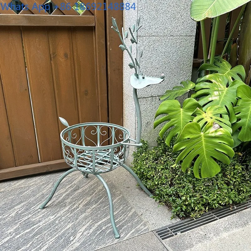 

Fawn Christmas Flower Pot Iron Art Flower Stand Terrace Courtyard Green Rose Floor-standing Outdoor Decorative Planter Stand