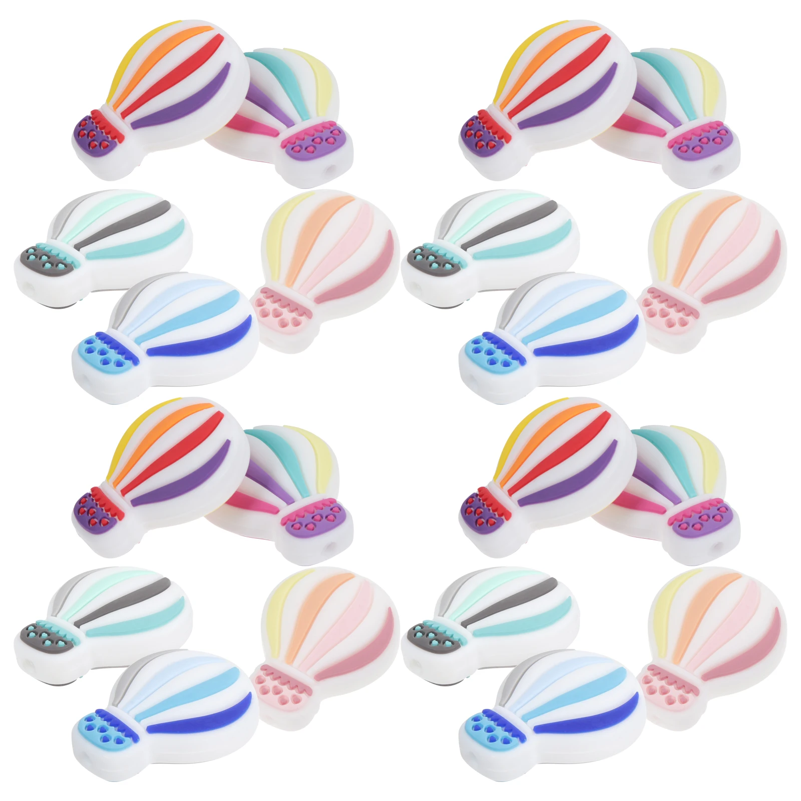 

20pcs Hot Air Balloon Silicone Teething Diy Jewelry Bracelet Keychain Making Crafts Chewing Loose Beads Cartoon Charms Diy