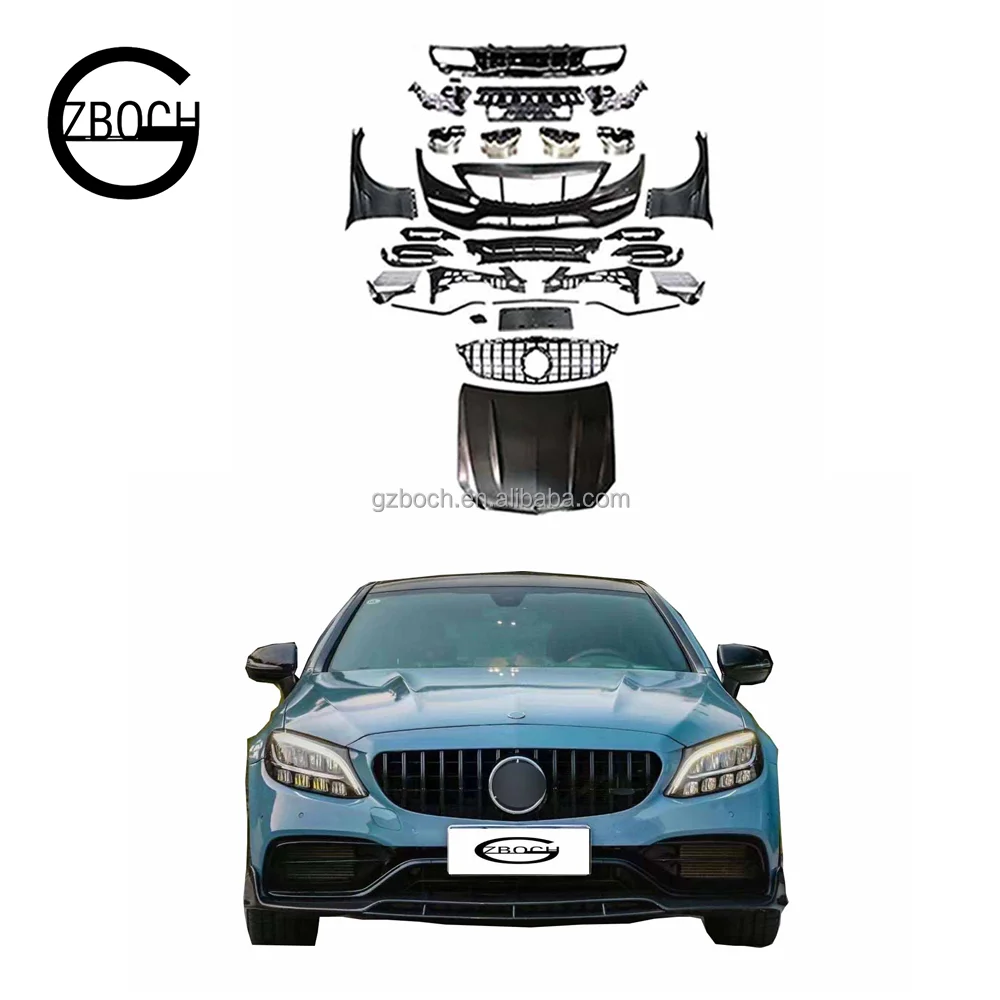 

Wholesale Car Bumpers for Mercedes-Benz W205 C-class Facelift C63 Bumper Hood Grille Fenders Diffuser Tips 1:1 Body Kits