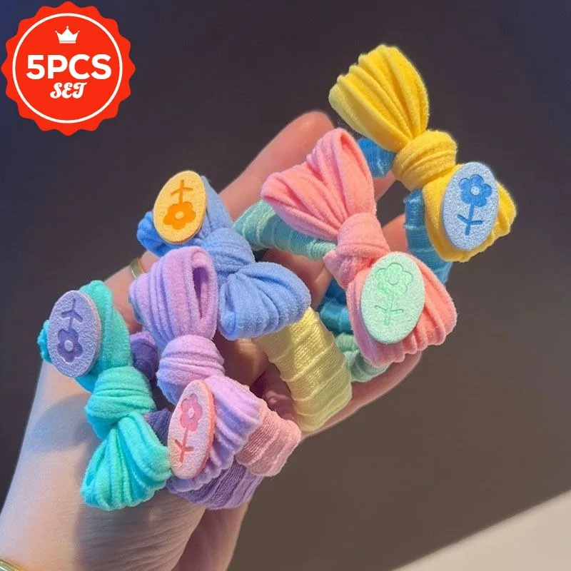 

5Pcs/set Glitter Hair Ties with Cute Flower - High Elastic Shiny Hair Bands for Women, Elegant Ponytail Hair Rope Holders