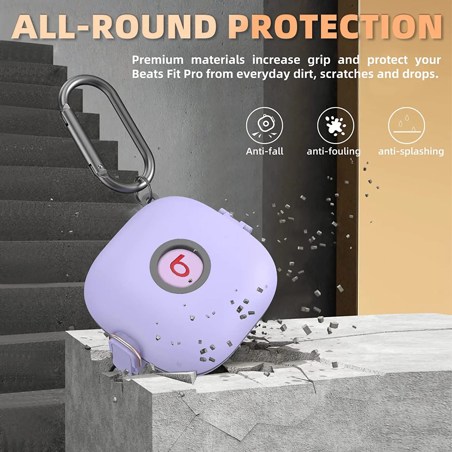 [Upgrade Secure Lock] custodia per Beats Fit Pro 2021 Cover protettiva antiurto TPU Hard Shell con cordino/portachiavi Anti-smarrimento