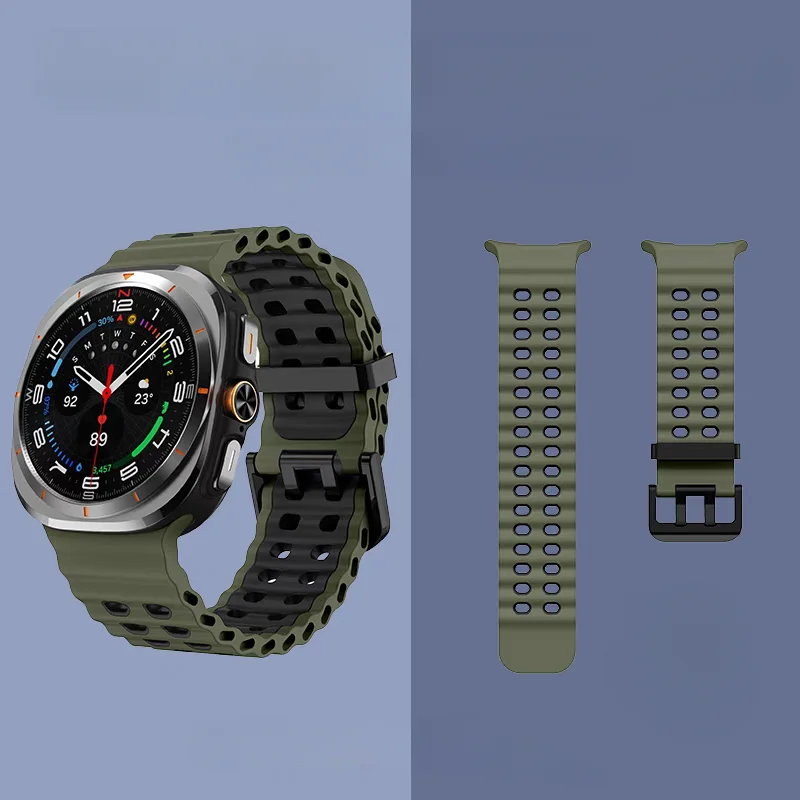 سوار بحري لساعة سامسونج جالاكسي الترا ستراب 47 ملم، سوار رياضي من السيليكون بلونين، ساعة جالاكسي 7 أشرطة فائقة