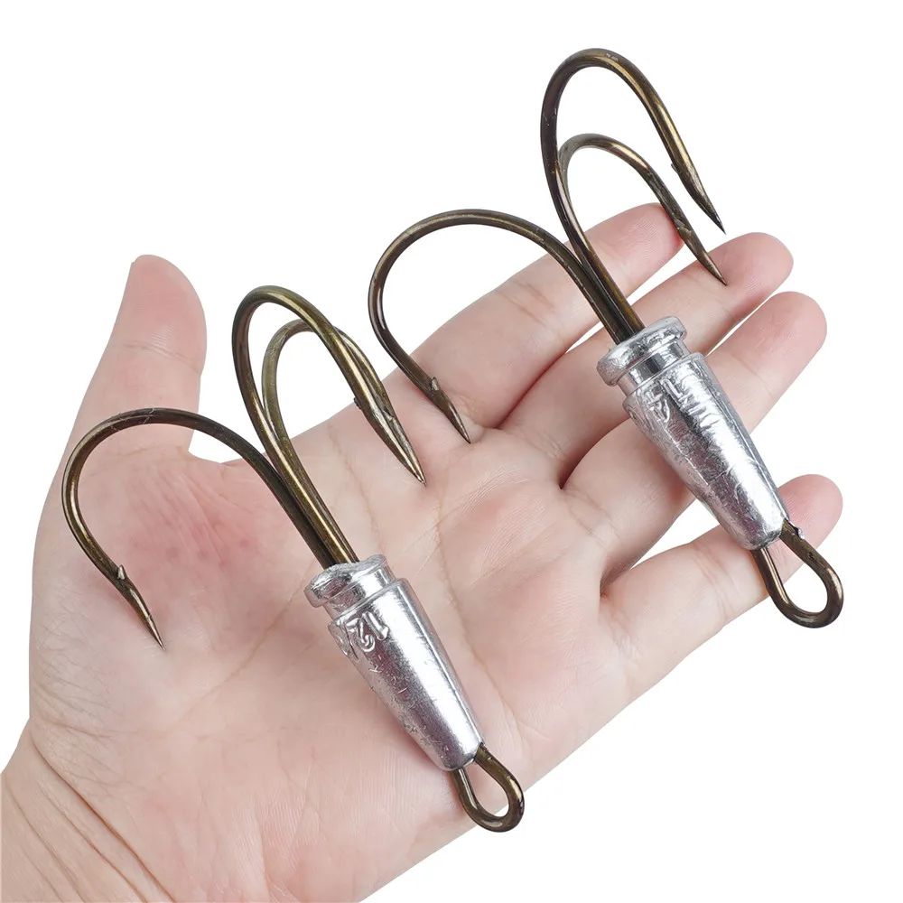 2Pcs Treble Snagging Hooks Weighted Fishing Hooks Big Bunker fishhooks Large Snag triple hooks 8/0 10/0 12/0 14/0