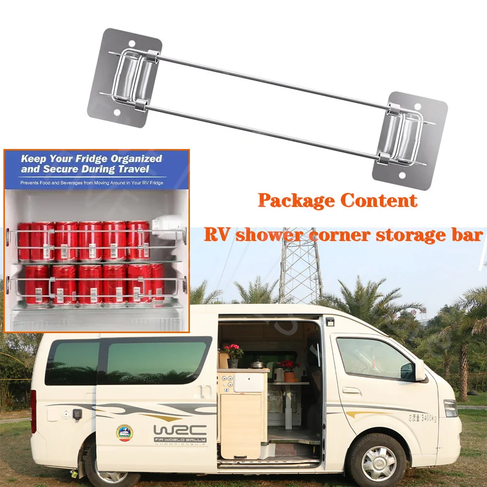 RV Shower Corner Bar Telescopic Storage Rod Toiletry Storage Adjustable Corner Shelves Bar Camper Travel Trailer RV Accessories