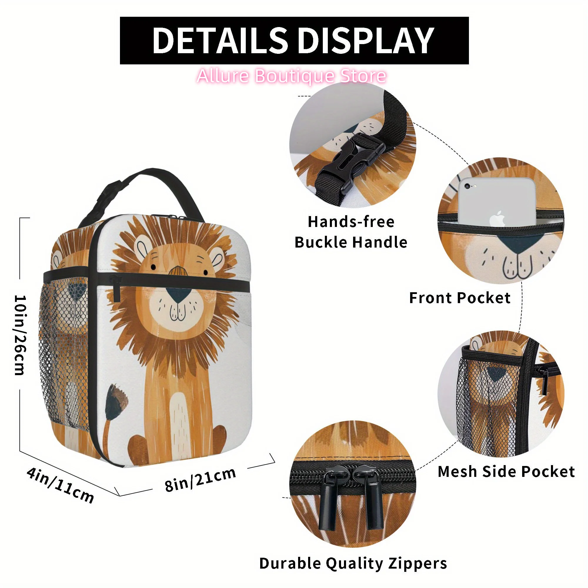 1pc Cute Lion Thermal Bag - Insulated Lunch Box, Thermal Cup Holder - Non-Food Contact Safe  Beige/Brown/Black/White/Gray/ -