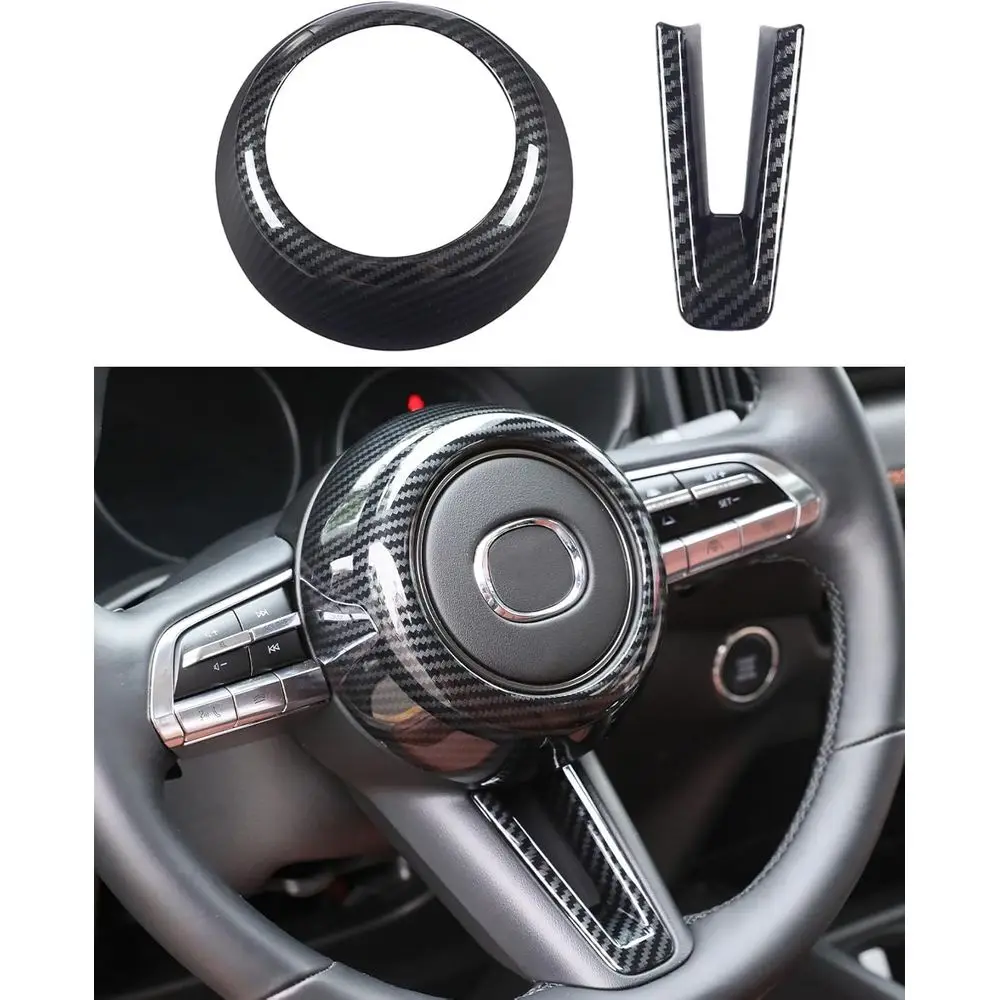 

CX-50 CX-3 CX-30 Steering Wheel Protective Trims Cover, Carbon Fiber Style Interior Accessories