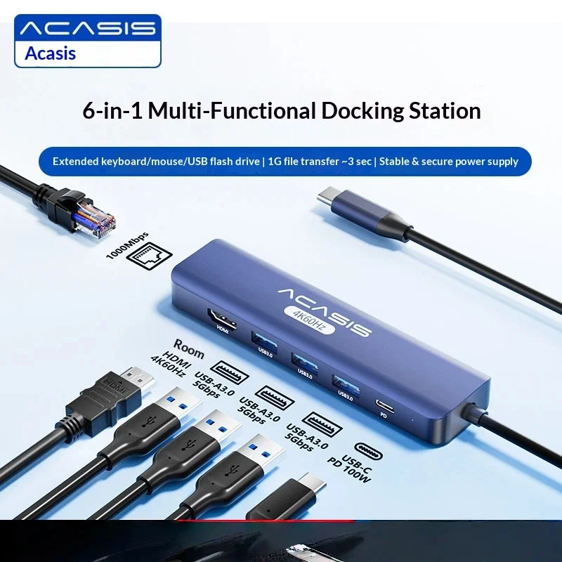Fmouse Type C Docking Station 3 Usb 3 0 Ports Hdmi Power Delivery 5gbps High Speed Compatible Thunderbolt 3 4 For Macbook Laptop