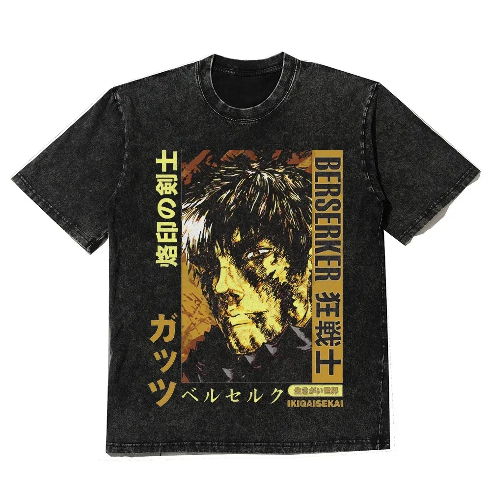 تي شيرت أنيمي الشجاعة Berserk عتيق ثقيل الوزن كبير الحجم Y2k للنساء والرجال Harajuku قطن بأكمام قصيرة ملابس نسائية للرجال
