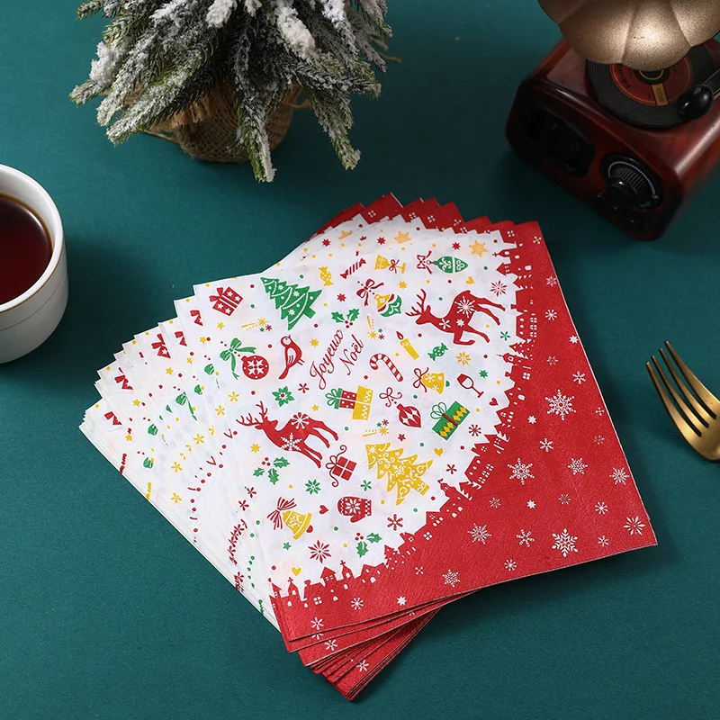 10/20pcs 33cm 2P New Christmas Element Printed Napkins Party Table Wood Pulp Paper Decorative Painting Paper DIY Decoupage Paper