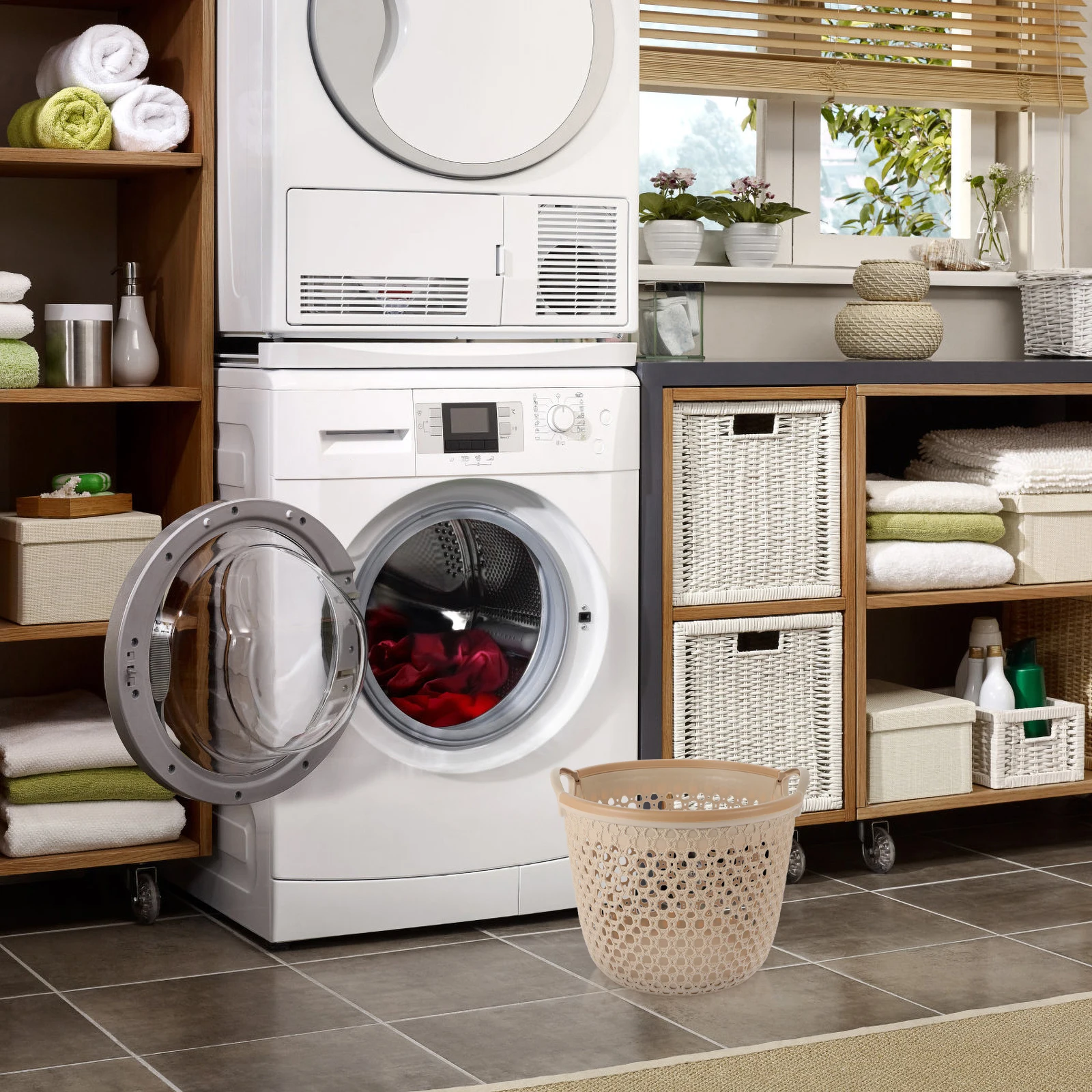 

Waterproof Handheld Storage Basket Large Capacity Laundry Hamper Portable Clothes Organizer Hollow Design For Bathroom Bedroom