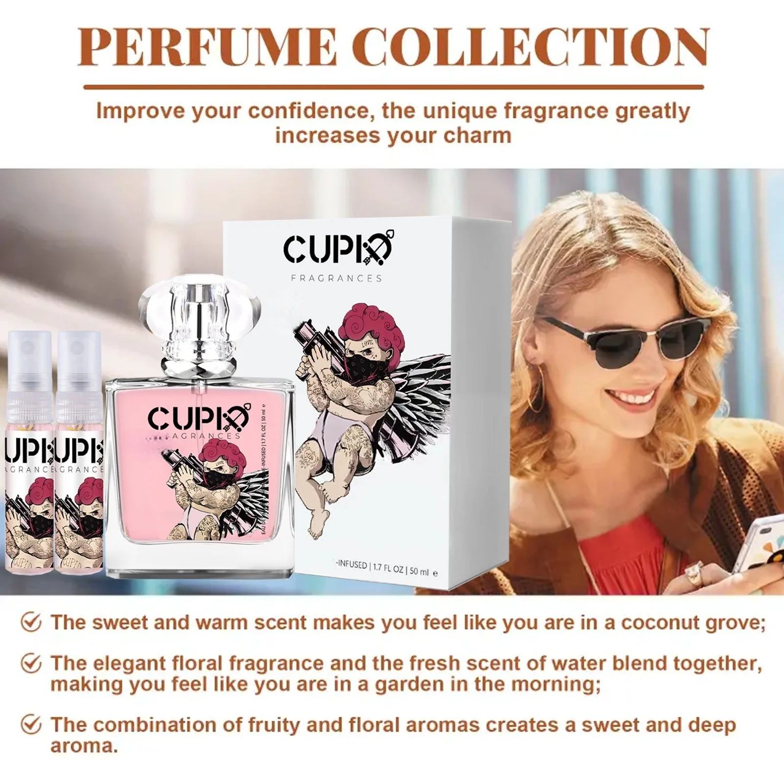 كيوبيد أو دو تواليت، مجموعة مكونة من 3 قطع، مجموعة كولونيا، عطر كيوبيد فريش الرومانسي، عطر رومانسي يدوم طويلاً، تواليت أو دو #3