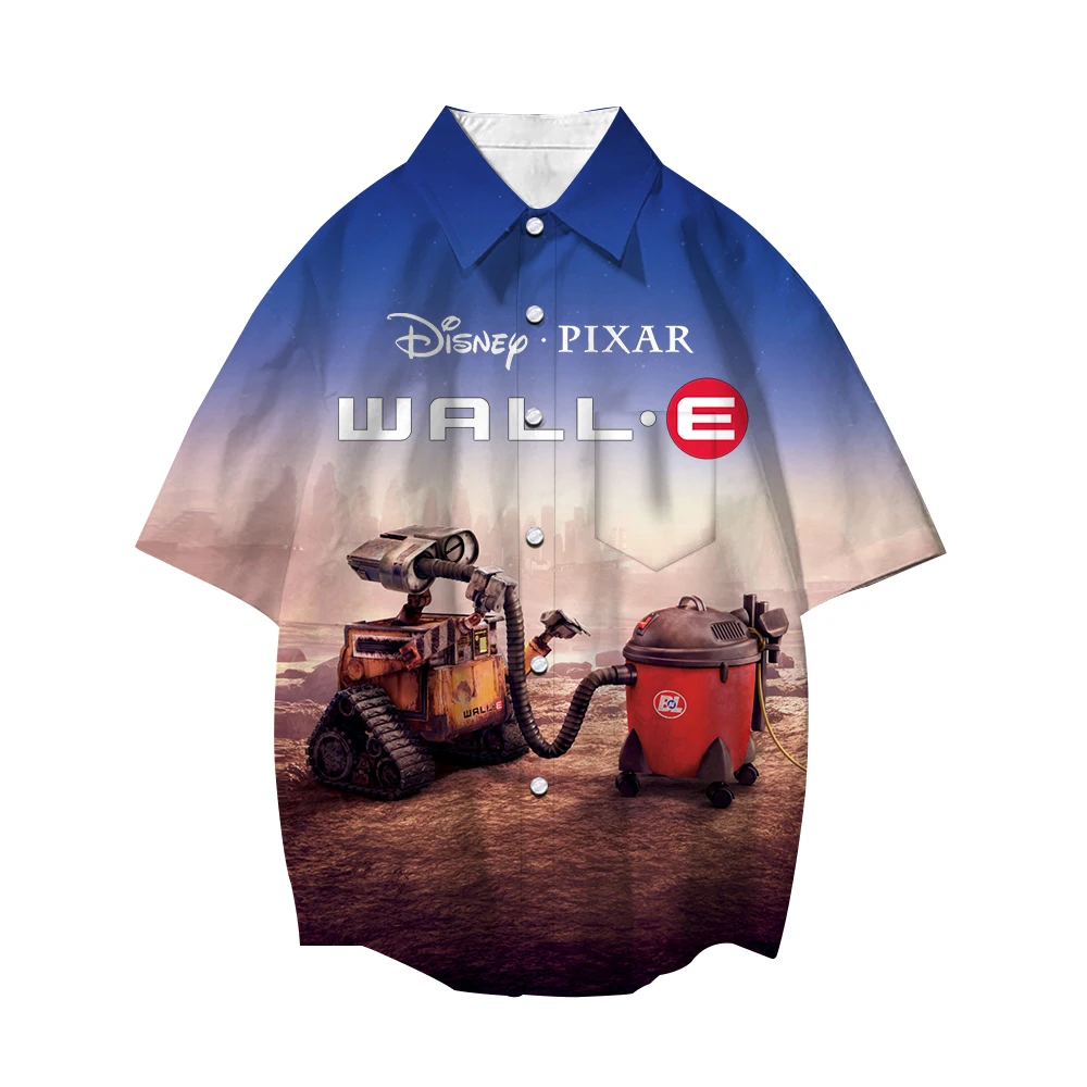 Disney Wall-E Robot Boys Girls 3D Shirts Cartoon Lapel Short Sleeve Casual Button Loose Shirt Men Women Street Tops