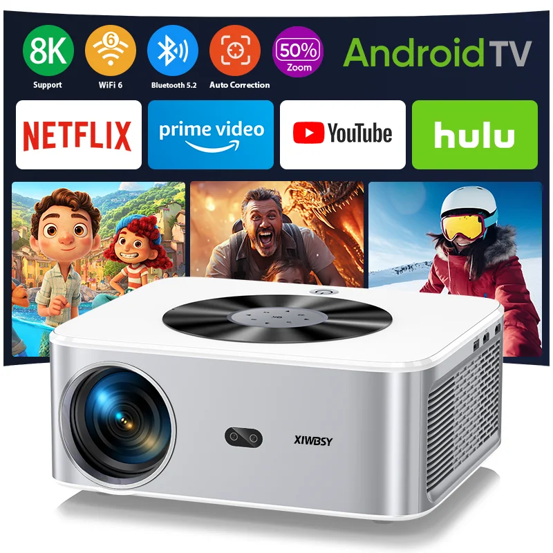 XIWBSY 25000Lumens 4K LED Projector 800ANSI Full HD Auto Focus/Keystone Android Projector Home Theater Cinema Protable Proyector