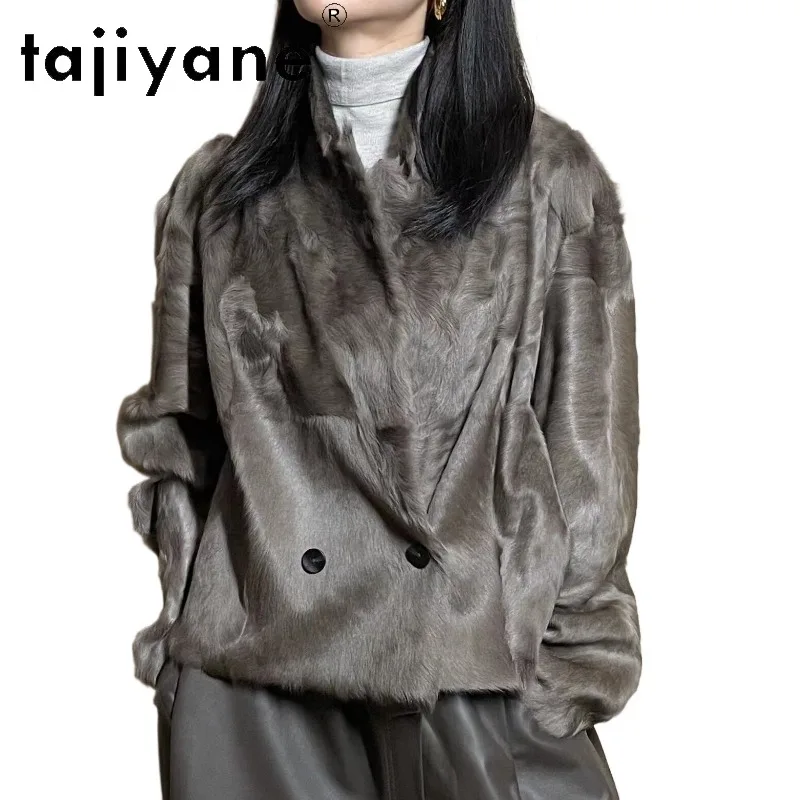 TAJIYANE Huyang Lamb Fur Shearling Jacket Luxury Short Outerwear Suit Collar Overcoat Soft Lamb Wool Real Fur Coat Women Шуба
