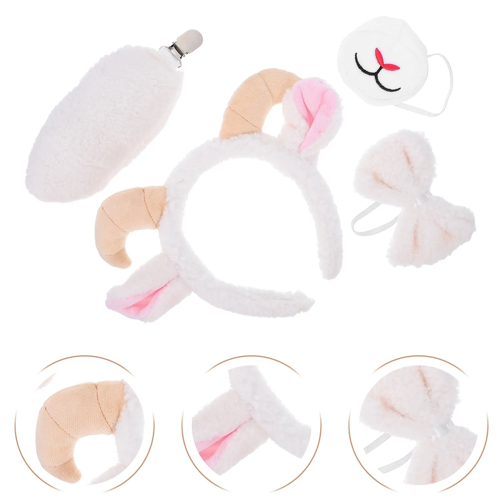 

Набор аксессуаров для костюма: козьи уши, заколка-хвост, изогнутые рога овцы, нос ягненка. Аксессуары для косплея и нарядов в стиле фермерской тематики.