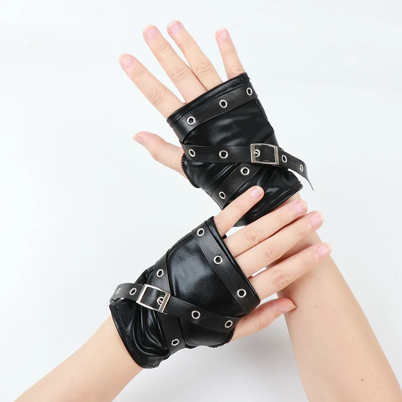 Fingerless Gloves Gothic Black Women Short Arm Sleeves Harajuku Edgy Personalized Niche Lightweight Nylon Spandex