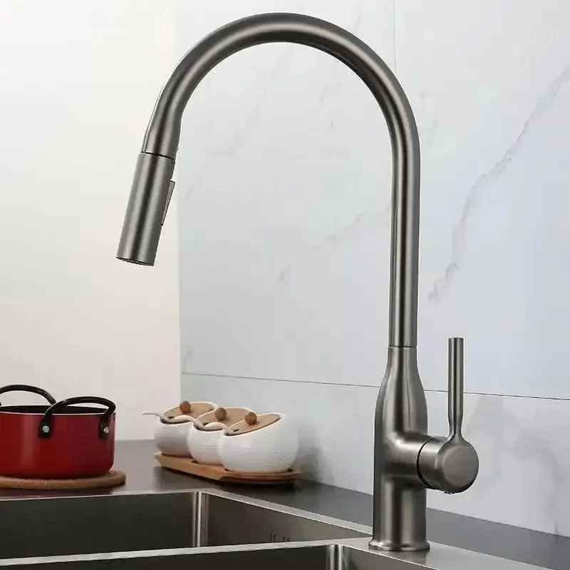 

Pull Out Spout Kitchen Sink Faucet Spring Faucets 360° Rotation Mixer Tap Hot Cold Water with Pull Down Tap Sprayer with Hose