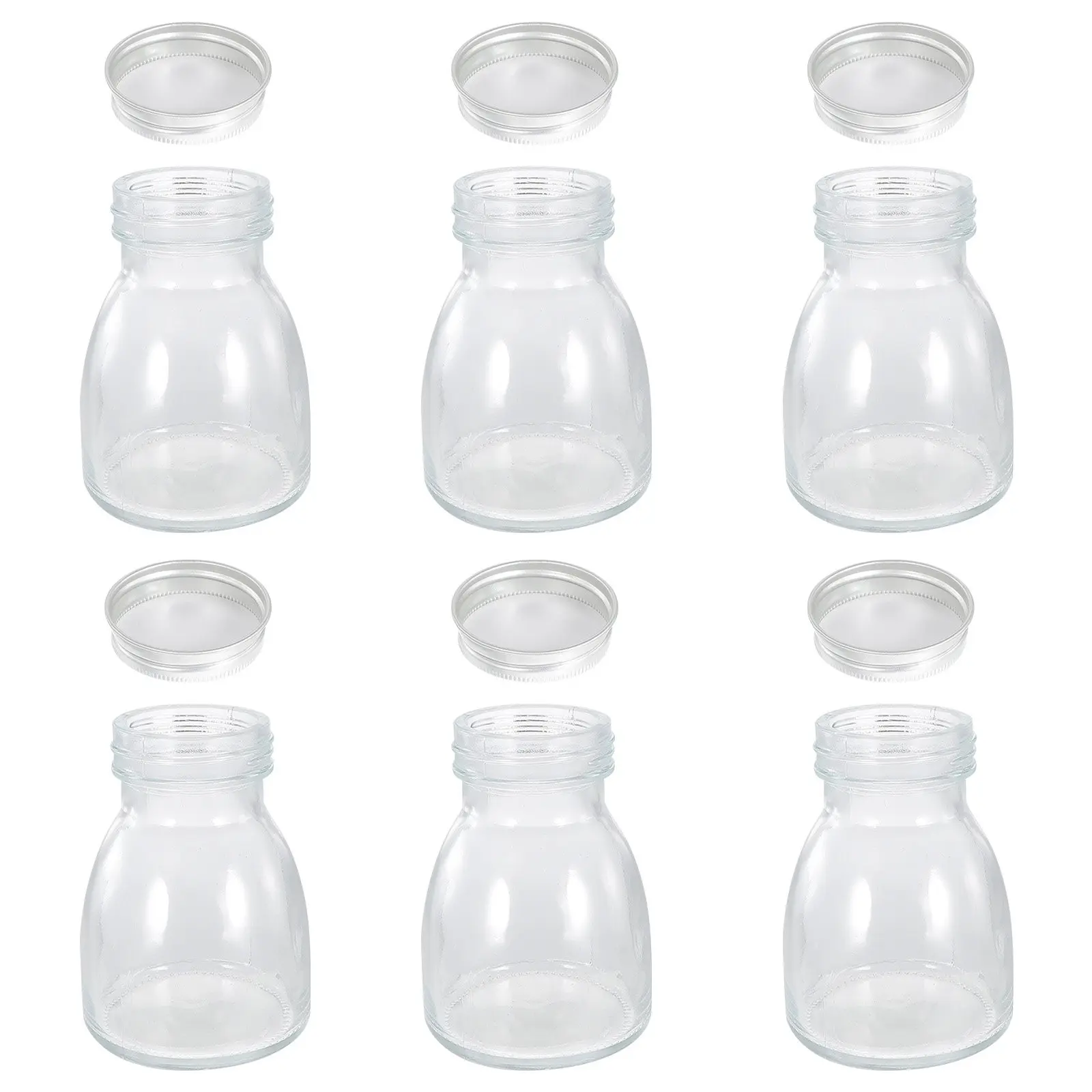 6Pcs Glass Storage Canister Candy Bottle Sugar Jar Kitchen Cereal Container Food Preservation Jar with Flat Bottom Stable Design