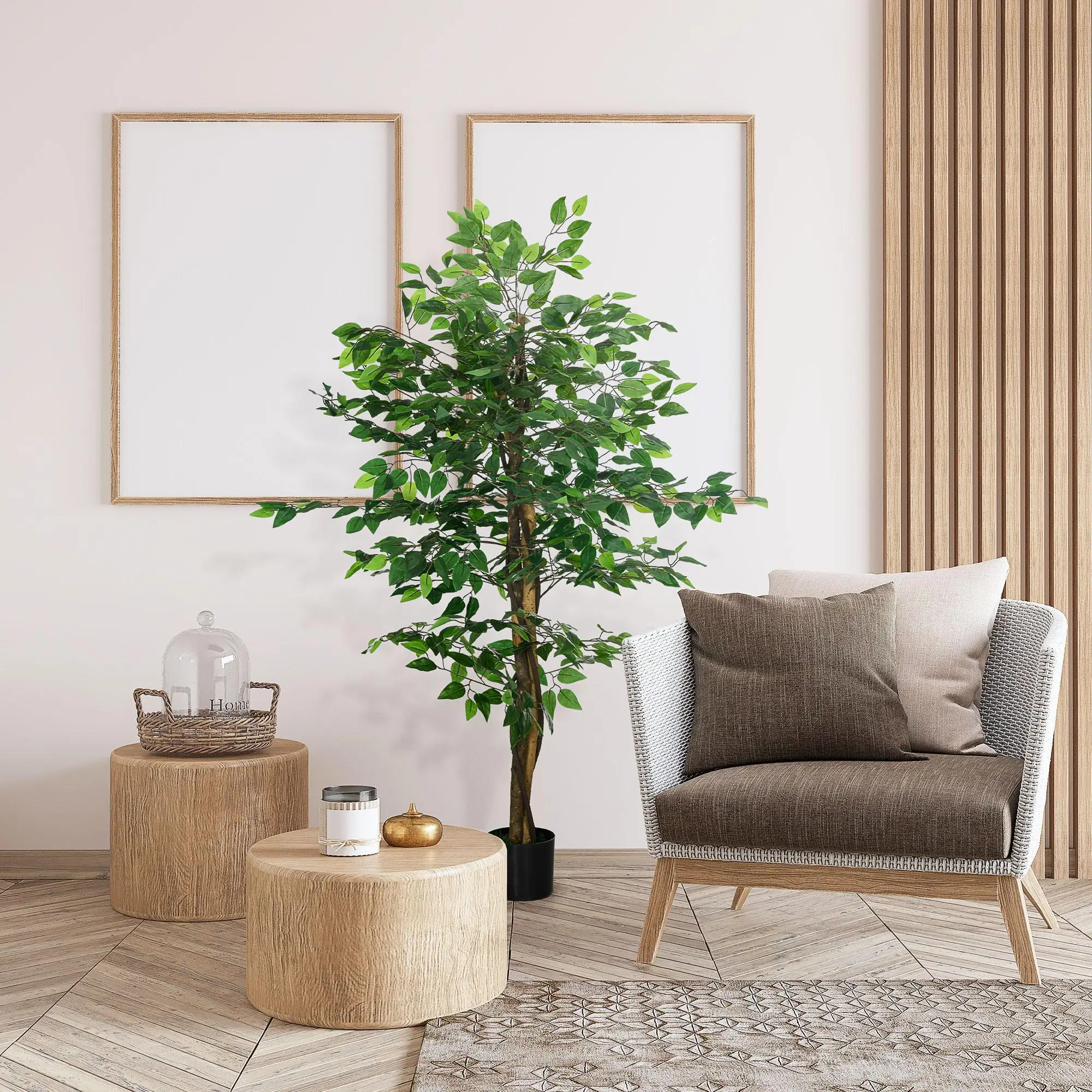 HOMCOM Ficus Artificiel 150cm en Pot Vert Design Réaliste Intérieur Extérieur