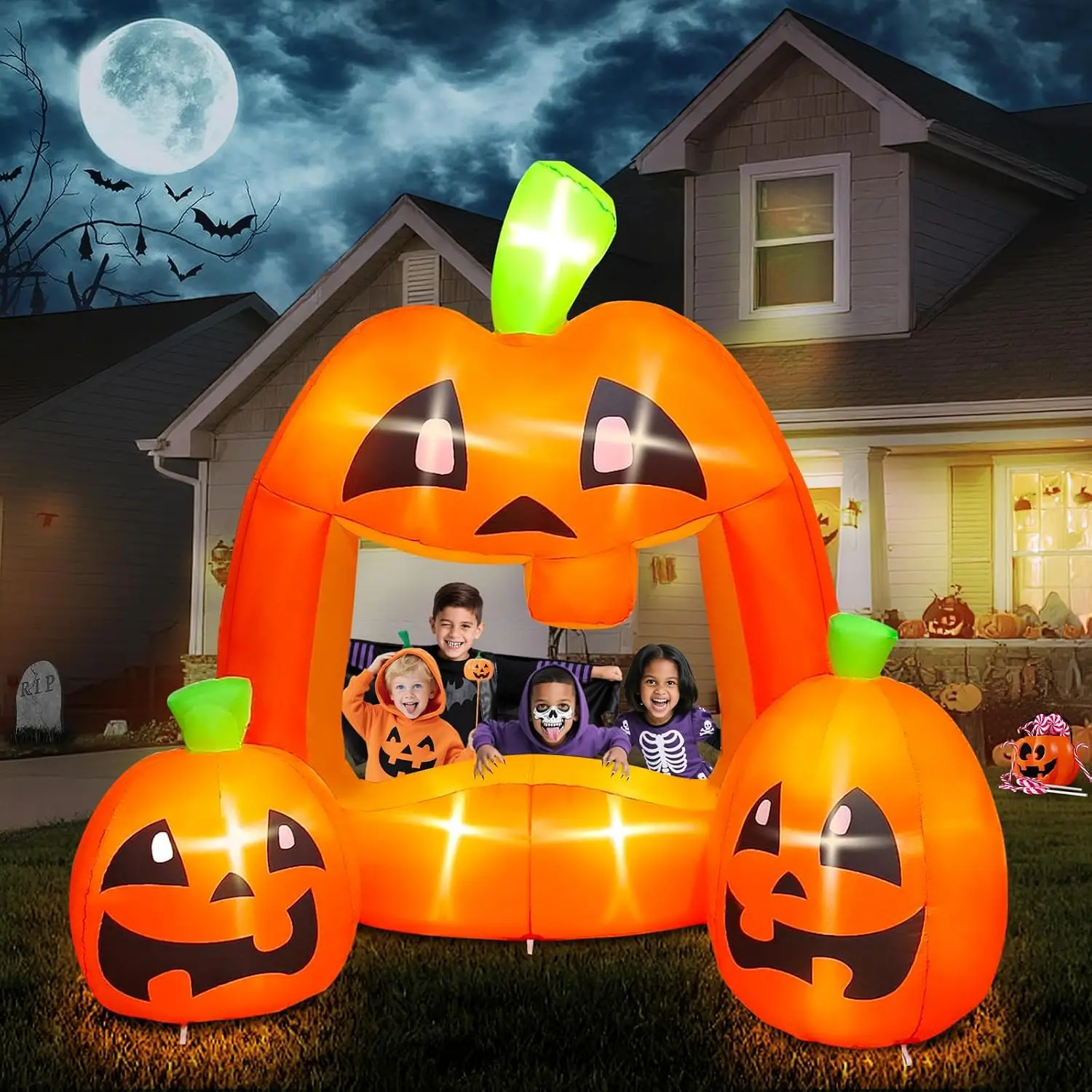 7FT Halloween Pumpkin Photo Booth Inflatable Frame LED Outdoor Yard Decor