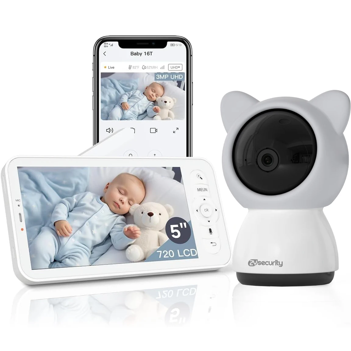 5 Inch WiFi Smart Baby Monitor with Phone App Wireless Baby Phone 2-way Intercom PTZ Baby Camera Night Vision Nanny Monitoring