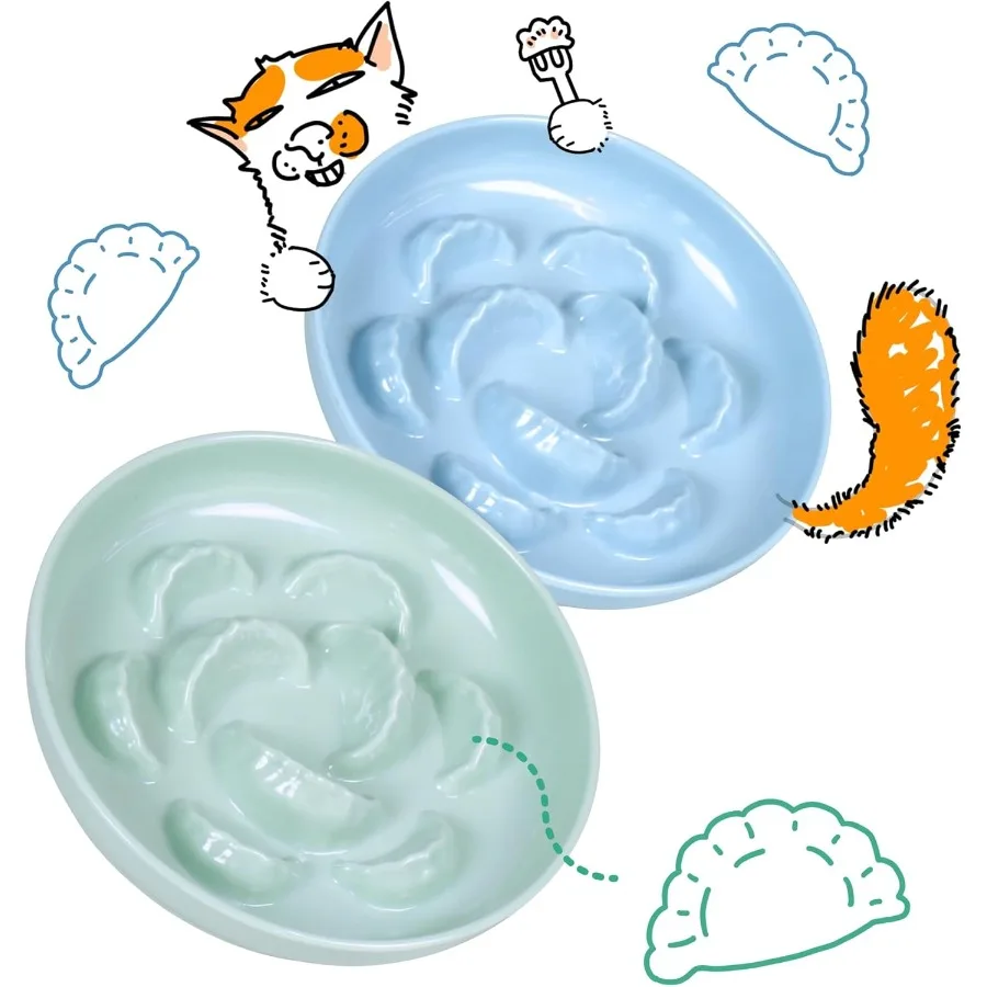Cuenco alimentador lento para gatos, 2 uds., para comida seca y húmeda, platos de comida para gatos de melamina urinables para alimentación lenta, cuenco alimentador de rompecabezas, batidor Frien