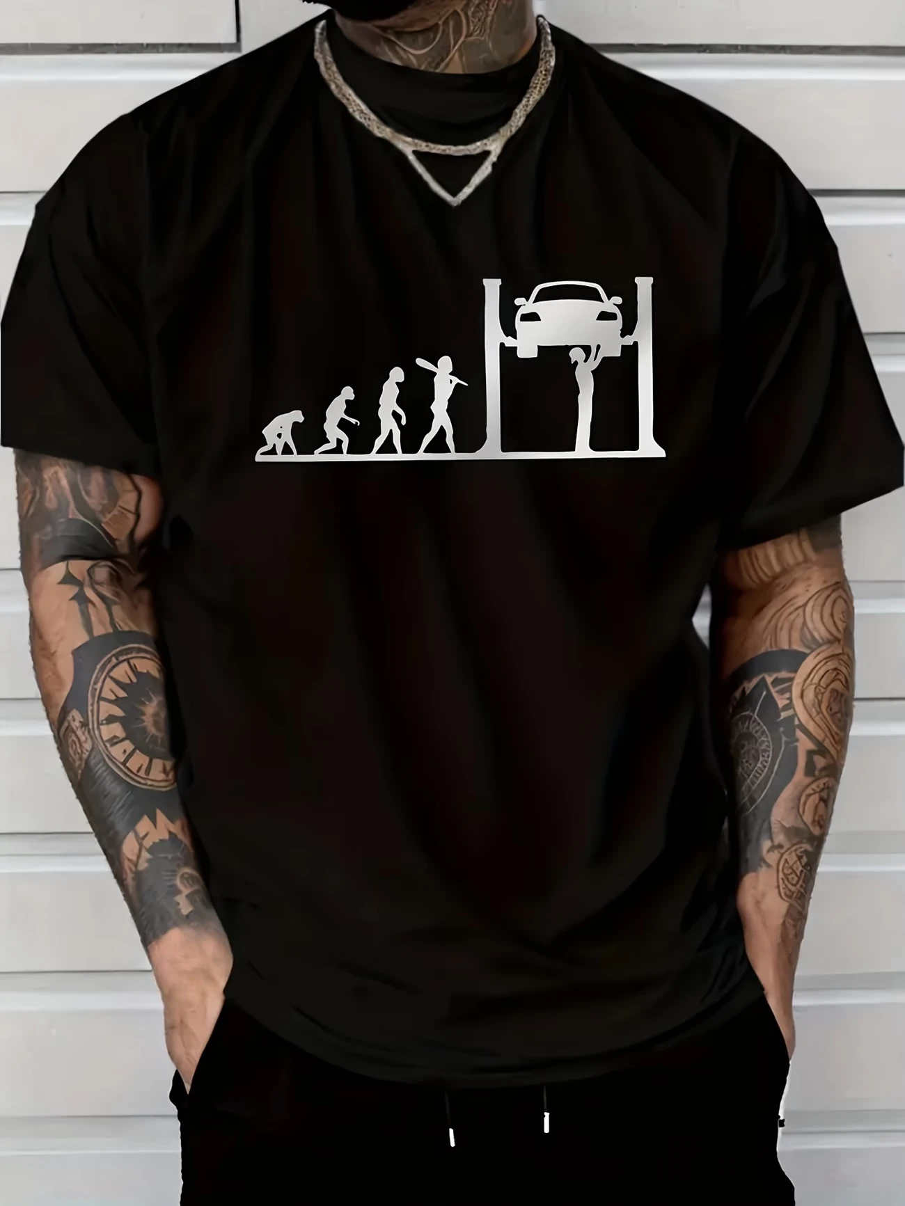 Evolution of Man Car Mechanic T Shirt Men's Cotton Women Streetwear Oversize Tee Summer Spring Top Gifts Loose Casual O-Neck