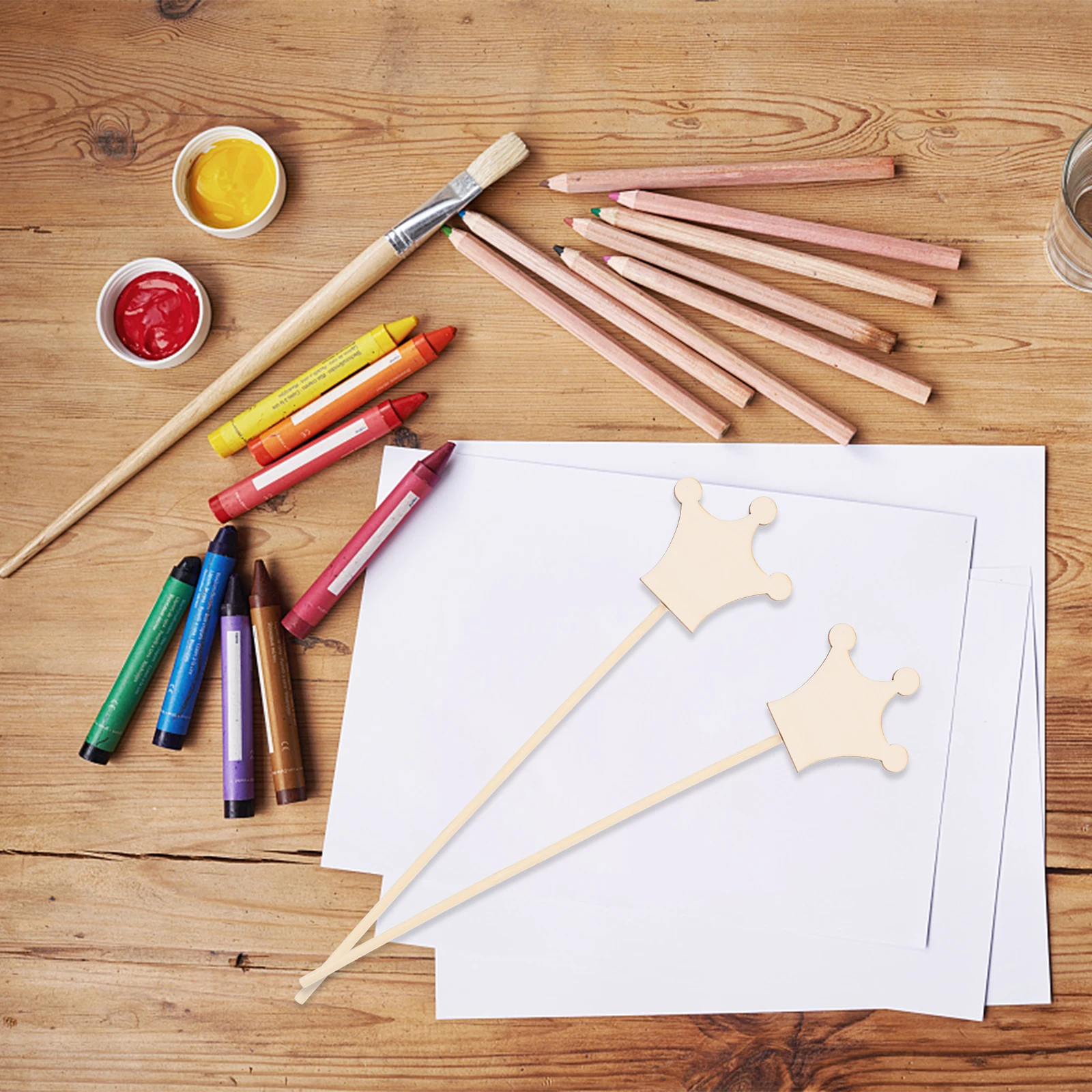 

8 Pcs W Crown Wooden DIY Craft Unfinished Fairy Stick Toy Set Blank H Birthday Stage Art Projects