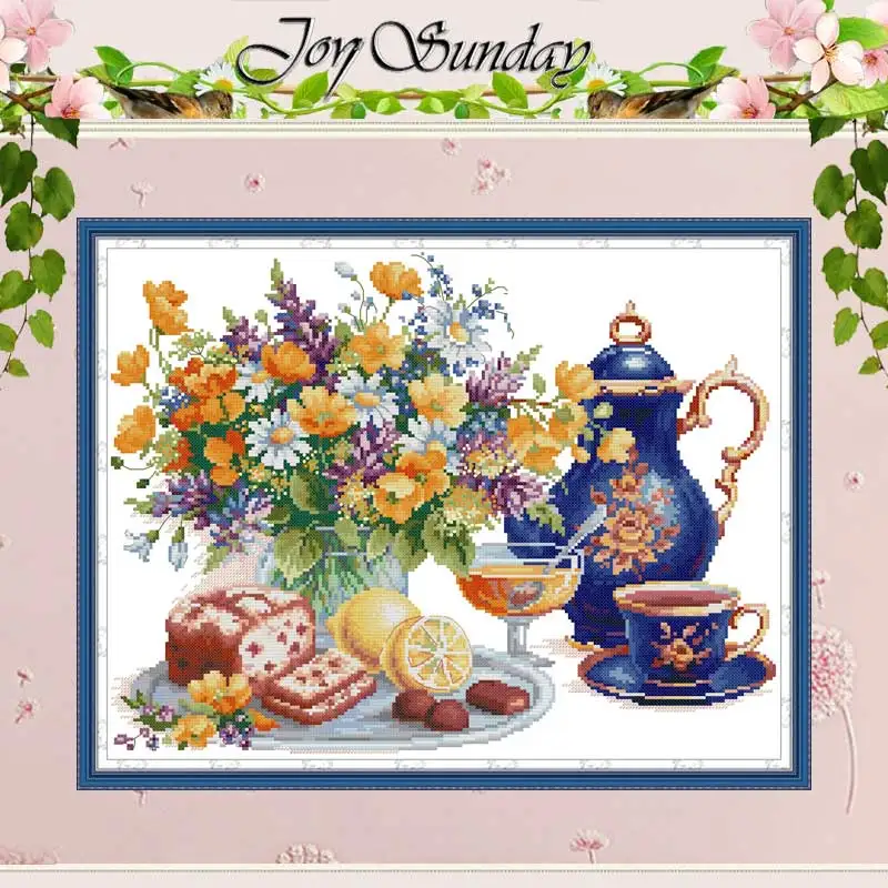 Afternoon Tea Patterns Counted Cross Stitch Set DIY 11CT 14CT 16CT Stamped DMC Cross-stitch Kit Embroidery Needlework Home Decor