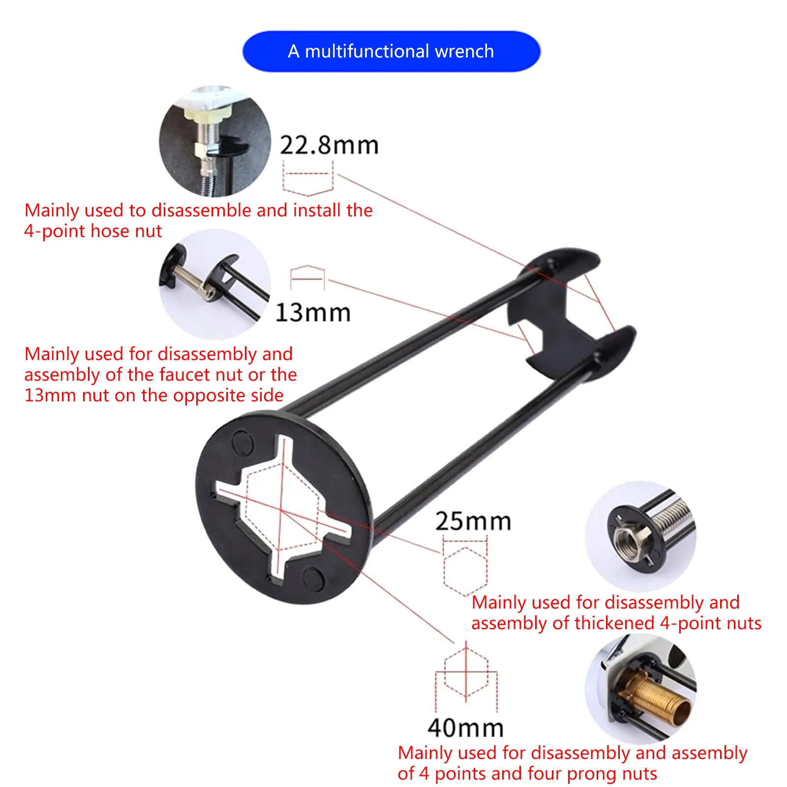 Flume Sink Wrench Practical Sink Repair Wrench Bathroom Faucet for Key Plumbing Pipe Hexagon Wrench for Most Faucet Nuts