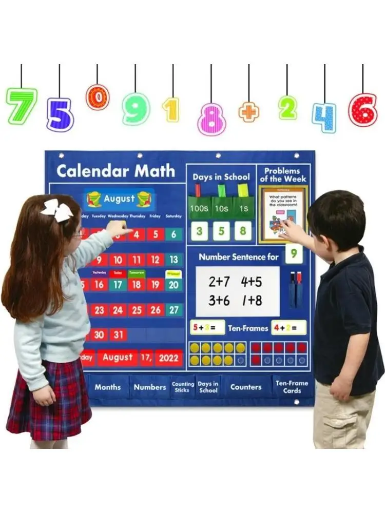 31BA Classroom Calendar Pocket Chart Teaching Aids for Preschool Kindergarten Home