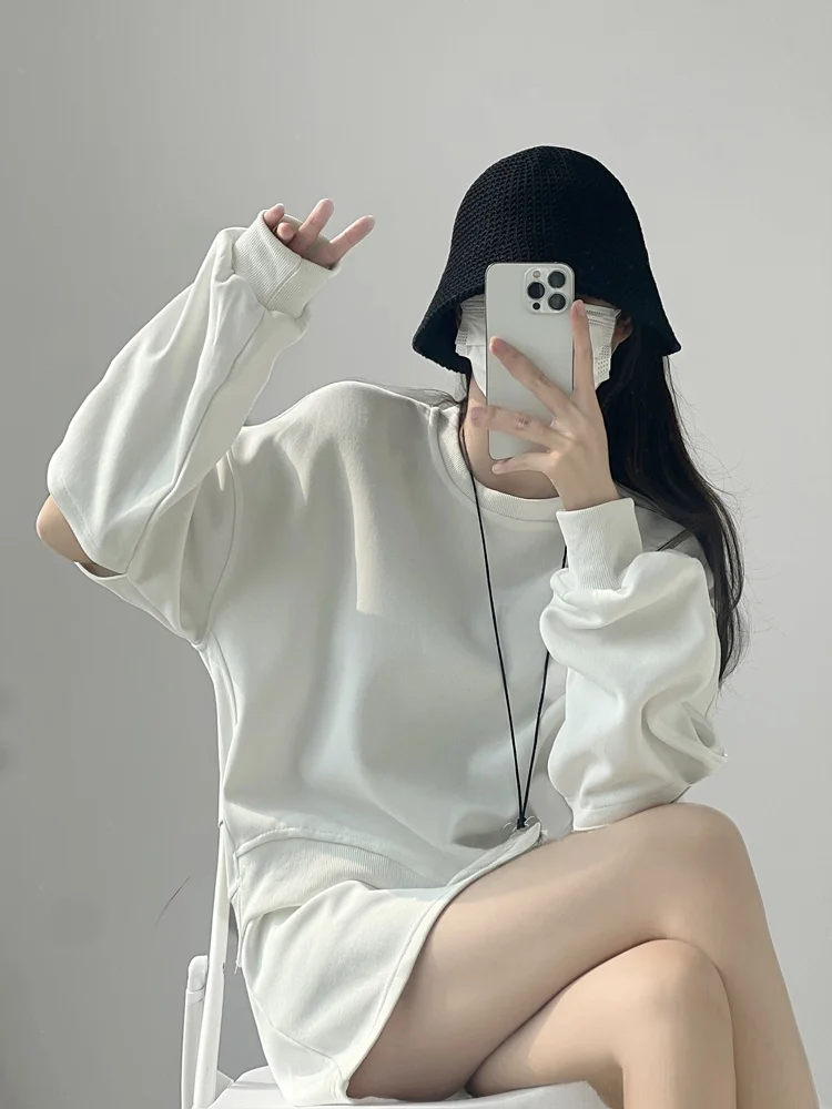 Faionable Spor Casual Sle Set Women's Early Autumn Loose Sweatirt f Skirt Two-Piece Set Small Size Madrid High School