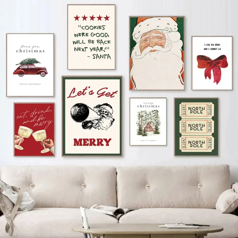 Weihnachtsbaum Weihnachtsmann Schneemann Rentier Poster Drucke Leinwanddruck Wandkunst Bilder für Urlaub Wohnzimmer Home Decor