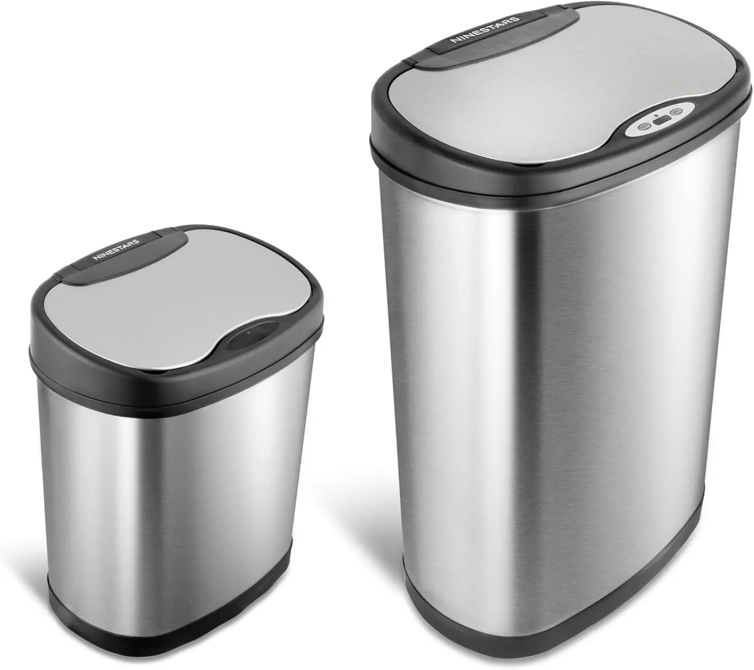

Automatic Touchless Infrared Motion Sensor Trash Can Combo Set, 13 Gal & 3 Gal, Stainless Steel Base (Oval, Silver/Black Lid)